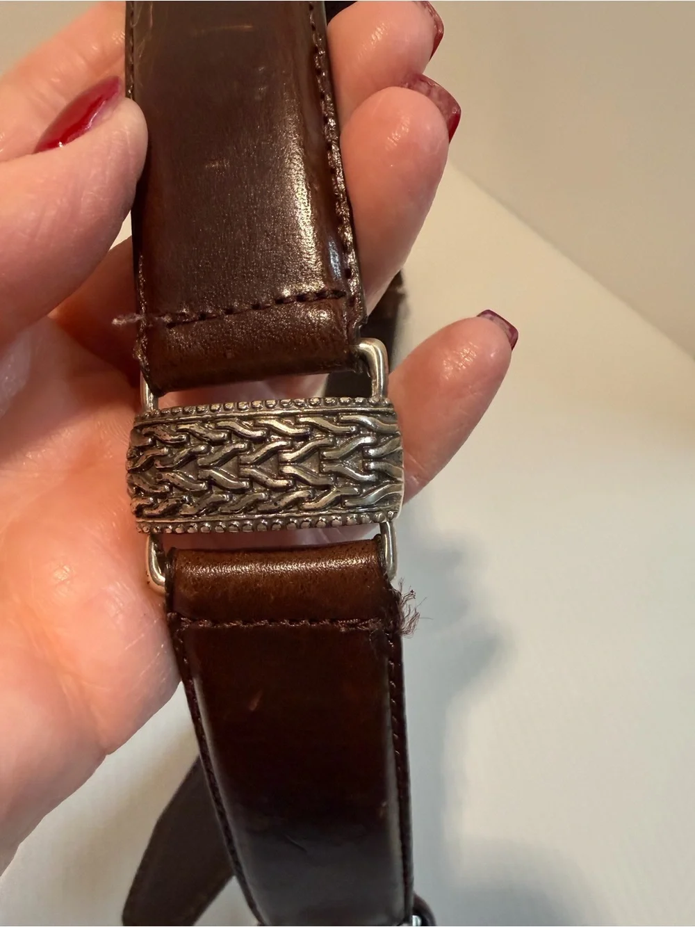 Vintage Fossil Brown Leather Western Belt Silver Buckle Hardware Size S Boho